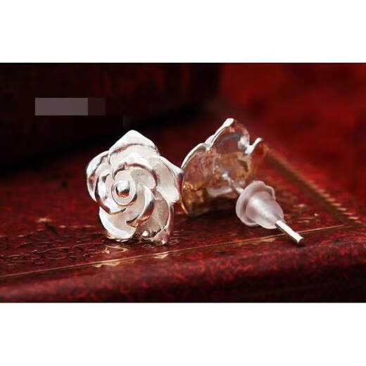 Lingmeng Hong Kong Silver Earrings 9999 Sterling Silver Earrings for Women Rose Silver Earrings Earrings for Mom Hypoallergenic Rose Earrings + Certificate 3.59g