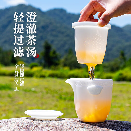 Yuquan Longmen Bingzhong Runbai Travel Tea Set Dehua White Porcelain Outdoor Car Portable Quick Cup One Pot and Three Cups Tea Set Set Bingzhong Runbai Travel Tea Set One Pot and Three Cups