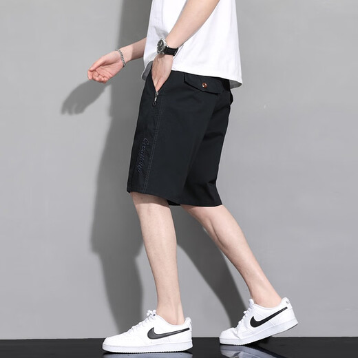 男士短裤夏季薄款商务休闲裤男宽松大码纯棉中裤男款外穿五分裤子 9871黑蓝 XL