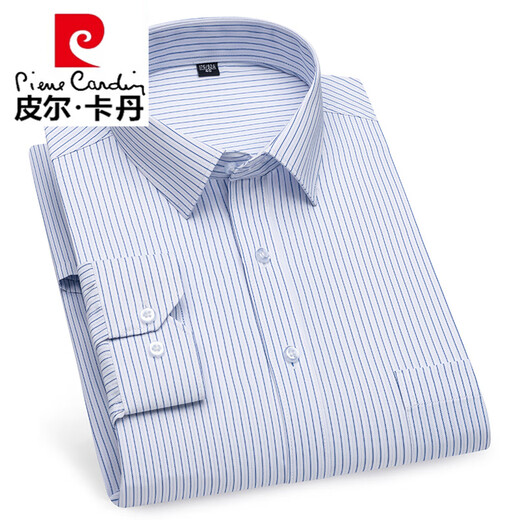 Pierre Cardin Herren-Langarm-Hemd dunkelblau gestreift, großer Saum Cason Plaid mit mittleren Alters und älteren Daddy's Hemd 6624 Feine lila Streifen 44