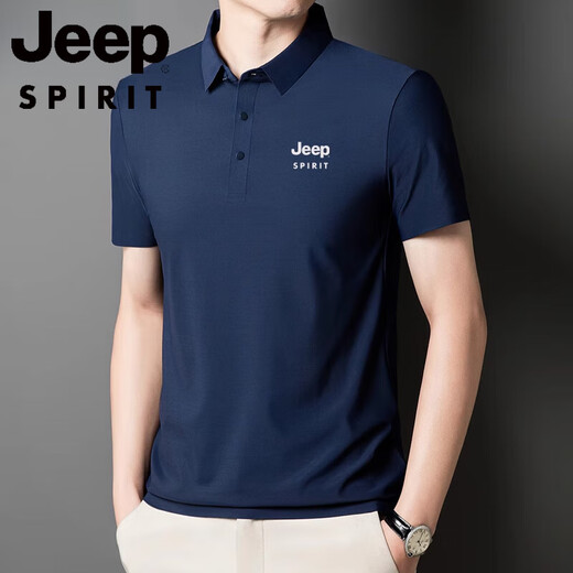 JEEP SPIRIT2025新款POLO衫男士冰丝短袖T恤夏季翻领抗皱商务休闲中老年半袖 Jeep12358冰丝POLO衫/珠光白 2XL 【140-160斤】