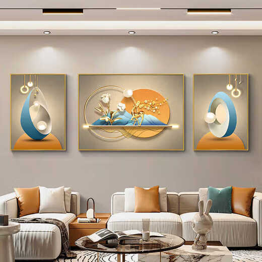 感画客厅装饰画沙发背景墙挂画2025新款轻奢高级感墙画福禄高档墙壁画 JD15850 左右30*40中间60*40 水晶画ps黑框【光面】