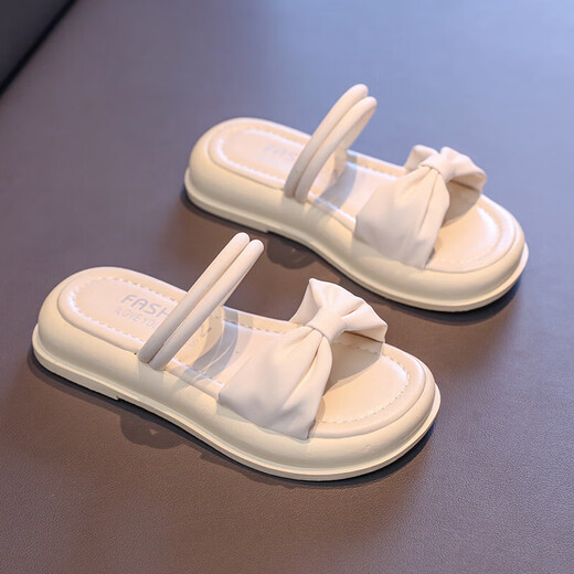 Girls' slippers, two-wear sandals, summer 2025 new children's princess sandals, girls' soft-soled beach shoes, off-white, size 35, inner length 22.0cm