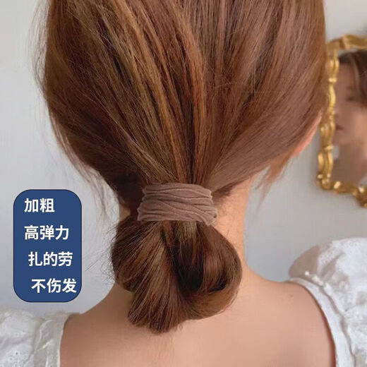 Simple temperament, new high-elasticity hair band, thick hair band, coffee color headband, milk ponytail rubber band for women, diamond pattern hair band, 10 pieces, mixed color TS60