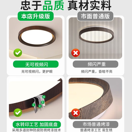 卧室灯吸顶灯复古南瓜灯中古风书房灯儿童房主卧胡桃木色灯具 48W 3891-黑色50CM-三色变光48W