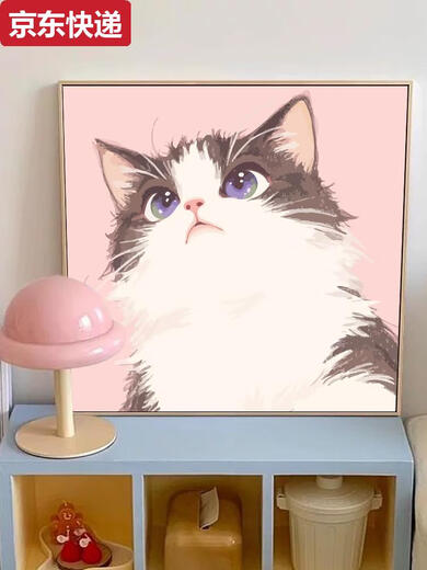 可爱卡通橘猫数字油画diy填充填色画手工丙烯涂色画画定制宠物画 X14715 全套内框材料包50*50cm