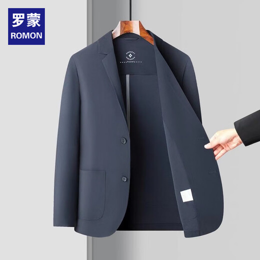 ROMON fashionable men's ice silk suit, light luxury laminated seamless business casual suit jacket spring and summer 24081 navy blue (suit) (ice silk sunscreen thin film M -170 (100-130Jin Jin equals 0.5 kg)