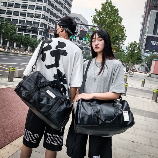 芸洛旅行包男干湿分离运动健身包运动手提包行李包旅游出差大容量收纳 黑色9905竖标PU防泼水干湿分离带