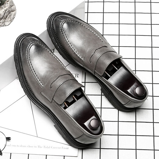 
KUCLUT men's trendy British style lazy loafers business formal wear breathable casual leather shoes 9715-D black 38