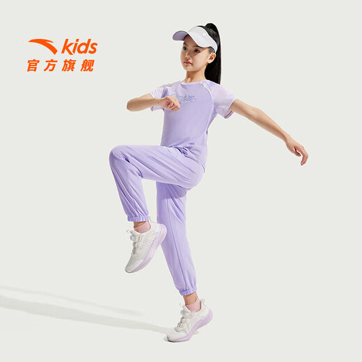 安踏儿童装女童套装夏装2025年新款短袖短裤时尚两件套洋气户外款 冷凝紫/冷凝紫-4 130