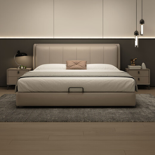 Fermax (Freemax) Modernes einfaches Lederkunstbett 2024 Hauptschlafzimmer Weiches Bett 1,8 m massives Holzbett Kleine Wohnung Doppelbett 16, LP-677#