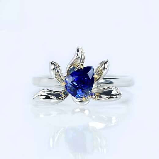 COASZE sapphire droplet G18K ring 1 carat diamond lotus female Maldives blue tail ring 18K gold blue 1.3 carat sapphire (No. 14)