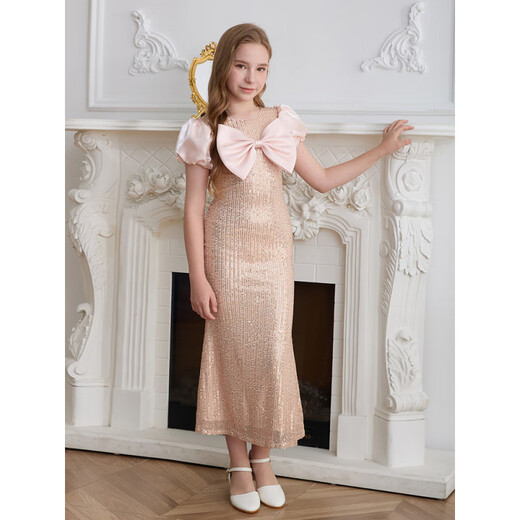 COLORFUL GEMS European and American children's evening dress girl catwalk performance flower girl wedding host champagne color champagne one size 9Y