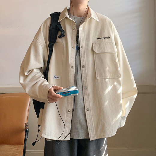 Catman Miiow Work Shirt Men's Men's à manches longues Summer Summer 2025 Nouvelle adolescente veste décontractée pour hommes tendance et polyvalente Couleur de phoque blanche xl [130jin [Jin est égal à 0,5 kg] -150jin [Jin est égal à 0,5 kg]]]