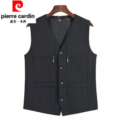 皮尔卡丹（pierre cardin）中老年马甲男士春秋薄款西装马甲爸爸男中年休闲背心口袋坎肩外套 黑色 3XL 120-140斤