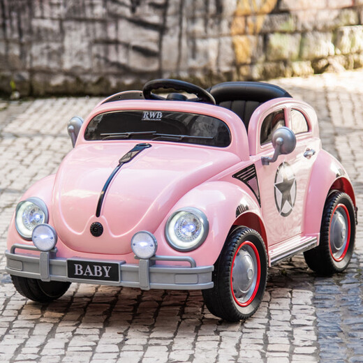 Xiaogazi children's electric car for boys and girls that can sit on a person and can be controlled by a remote control car retro Beetle children's toy police car gift pink + 12V7A + four-wheel drive + leather seat