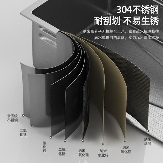 JOMOO Whale Sink Digital Display Piano Rainfall Waterfall 304 Stainless Steel Large Single Sink Vegetable Basin 8045 Gun Black Embossed Lower Right Water