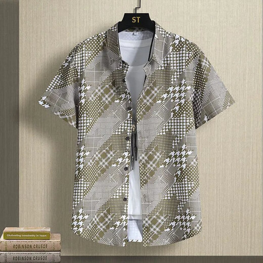 
Wanjun summer short-sleeved shirt for men's slim young and middle-aged printed casual new style 2025 shirt without ironing and anti-wrinkle trendy inch shirt ZJ-653 red 3XL 150-165Jin [Jin equals 0.5 kg]