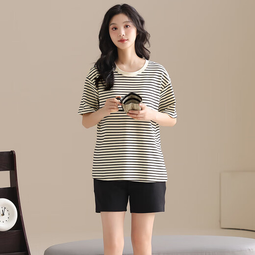 [纯棉]睡衣女夏季套头短袖短裤休闲款家居服套装可外穿女cker CKE-W6175A L
