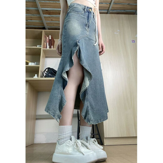 Kang Chuanghuis Sommerhoch Taille Slim Design fühlt wellig geschlitzs unregelmäßiges Jeansrock für Frauen Retro Hip Fish Tail Rock 6189 s [Empfohlen 80-95 Jin [Jin gleich 0,5 kg]]