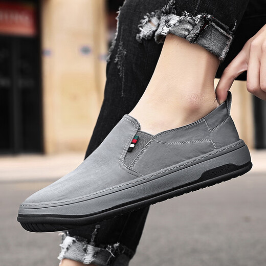 XIANGYUANGE canvas shoes men's summer 2025 new men's one-foot shoes old Beijing cloth shoes casual soft sole work men's shoes gray 42 (260mm)
