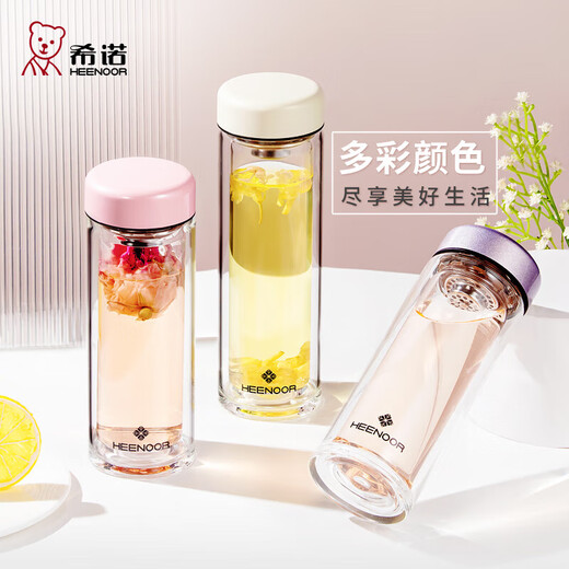 Heenoor [New Product] Glass Women's Double Layer Isoliertes Bürowasserbecher kleiner Kapazität Einfacher hochpräziser Blume mit Filternetz E-6630-Schwarz-Gift-Boxverpackung 180 ml