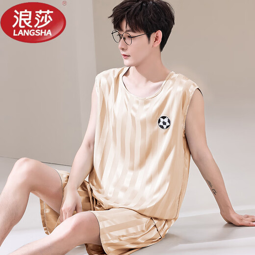 Langsha Pyjamas Herrenweste ärmellose Shorts Zweiteiler Anzug Sommer Dünner Ice Seide Kühltrockne Ball Uniform großer Schüler [ICE Seidenhülsen und Anzug] Q9902 L Männer [100-125jin [Jin gleich 0,5 kg]]]