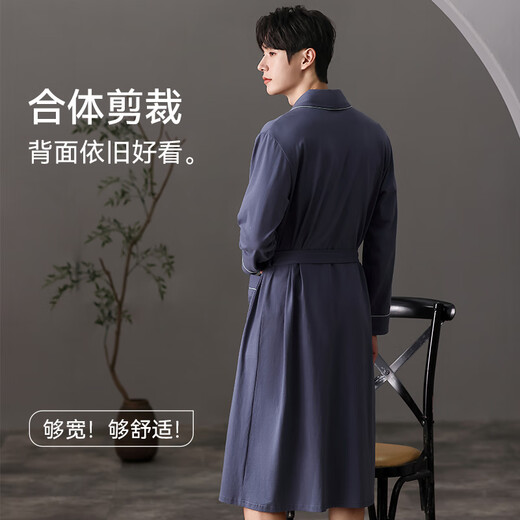 Pure cotton men's nightgown, high-end spring and autumn long-sleeved robe, pajamas, dressing gown, bathrobe, can be worn outside home clothes set
