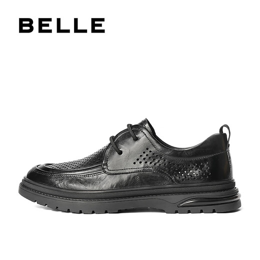 Belle Lace-up Commuter Business Leather Shoes Men's Spring and Autumn Shopping Mall Same Leather Casual Leather Shoes 8CF01DM3 Black-punched A1365 38 (240mm)