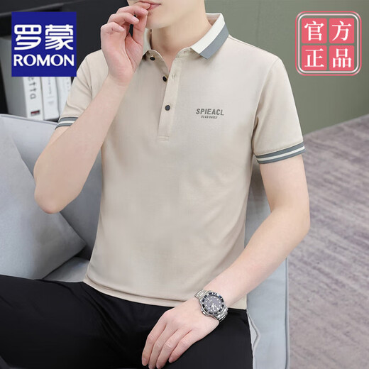 罗蒙（ROMON）夏季短袖男士翻领T恤休闲潮流百搭青年冰丝衬衫领半袖polo.衫 白色 QY724 M 【-120斤】