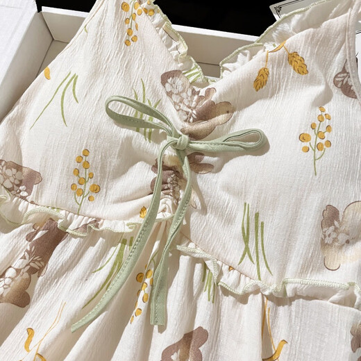 
Single Nanwei summer new knitted cotton nightgown with breast pad sexy suspender midi skirt sweet and cute style home clothes nightgown 687-1 2XL