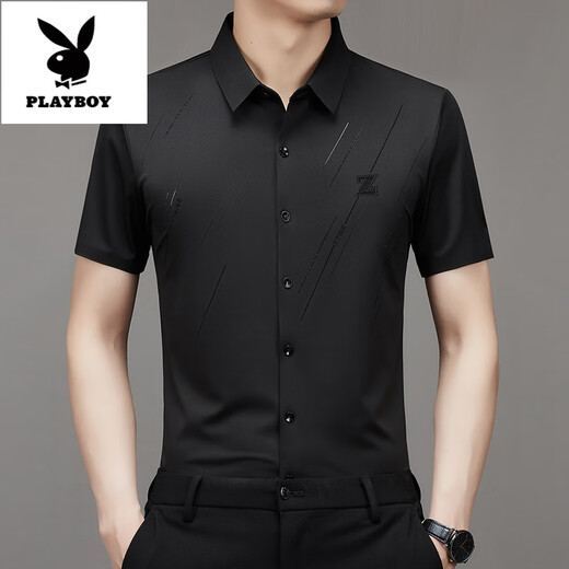 
Playboy (PLAYBOY) summer new men's short-sleeved shirt mulberry silk middle-aged and young people stretchable and traceless silk shirt loose 9903 light blue 4XL 190