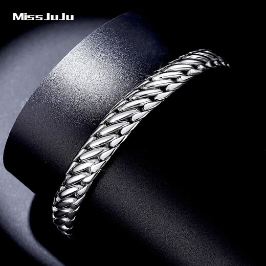 Miss JuJu Domineering Platinum Horsewhip Bracelet Men's Generous pt950 Platinum Thick Solid Bracelet Recommended Bracelet Length Selection Clean Hand Circumference +2CM