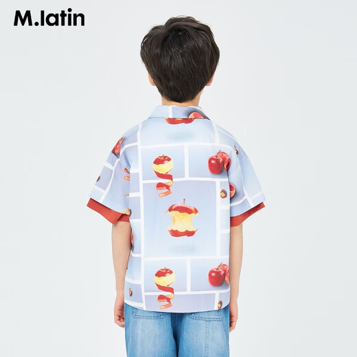 Ma Latin (M.Latin)/Shopping mall same style children's short-sleeved shirt summer new apple print shirt floral blue 110