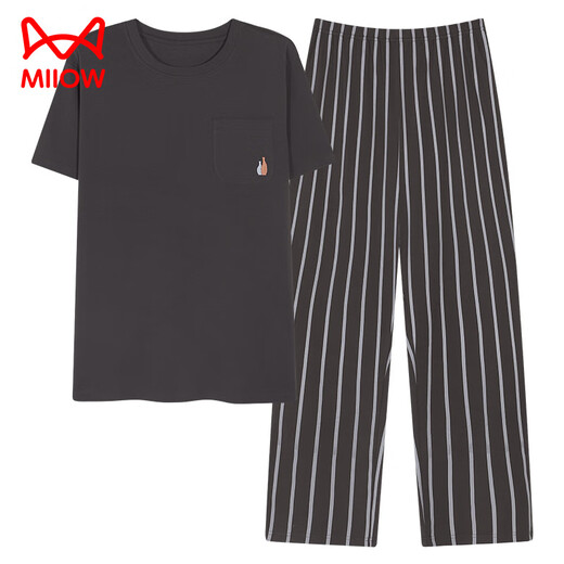 Catman (Miiow) PAJAMAS DE SUMER Cotton de algodón puro pantalones de manga corta de algodón de manga que se puede usar de gran tamaño y casual en el juego de ropa para el hogar de algodón exterior Q12014 L