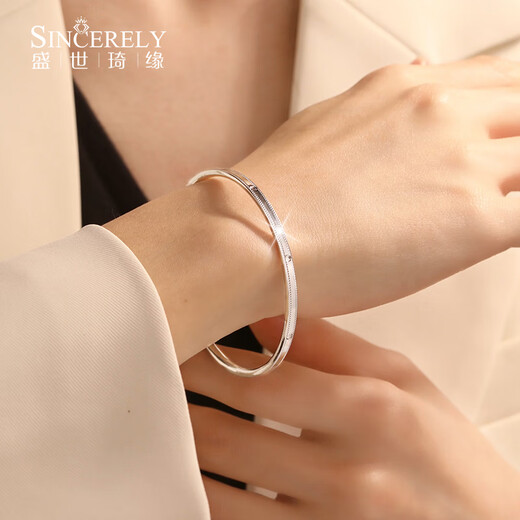 Shengshi Qiyuan platinum bracelet for women pt950 platinum bracelet for women genuine new pure platinum perfect bracelet semi-solid round inner diameter 52mm/9.74g/width 3mm