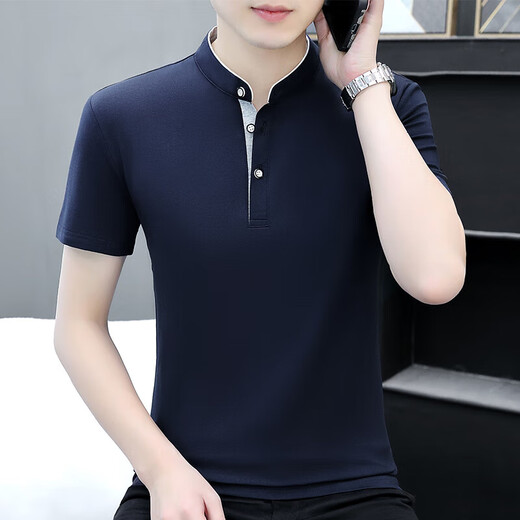SEPTWOLVES [Brand break code to pick up the bargain] Summer collar short-sleeved shirt men's youth fashion brand white stand collar white Q691 short-sleeved M