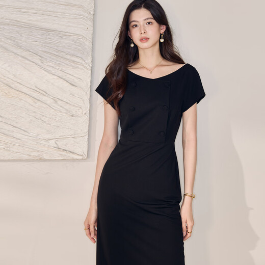Roeyshouse Looki Intellectual Black Hip-Wood Robe for Women 2025 Été Nouveau Temperament Slim One-Link Jupe 12112 Black S