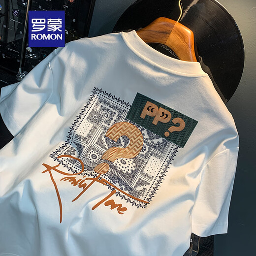 Camiseta de manga corta Romon Camiseta de moda de verano en verano Camiseta impresa Xinjiang Cotecillo de algodón Hermano Top T White 2 [ZJ1047 Versión de ajuste] L Adecuado para 109-123Jin [Jin iguala 0.5 kg]