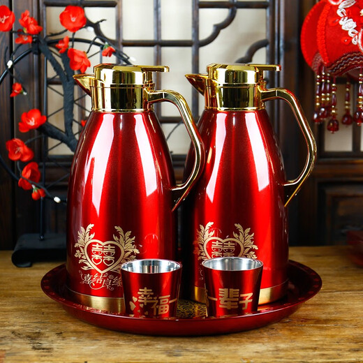 
Thermal pot, wedding dowry, a pair of wedding thermal pot, kettle, thermos, 304 stainless steel, household dustproof pot, dragon and phoenix, 1 pot + 2 cups + 1 12101