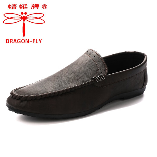 Dragonfly brand beanie shoes for men in spring breathable men's low-top casual leather shoes British trendy shoes men's driving shoes one-foot lazy shoes YL-D829 brown 39