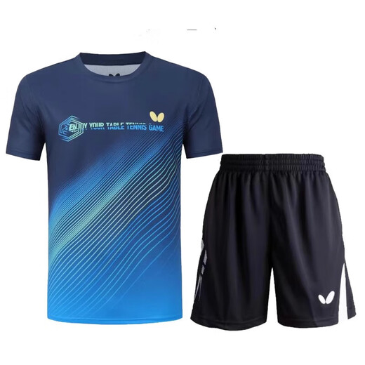 Mesa de ropa de mariposa Tennis Sports Sports New Summer Round Summer Round Slewewer Short Short Spry Breatable Top Sportswear Impresión 838 Azul Top + 1529 Pantalones elásticos Set M Men/Peso 90-115Jin [Jin equivale a 0.5 kg]