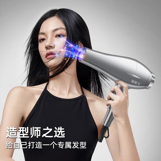 Monica German quality hair dryer for home use with negative ions that does not damage hair, high power for hair salons and barber shops, high wind hair dryer for hair care, hot and cold wind, silent styling, powerful and quick drying Galaxy Gray (six-piece set) 2400W high wind power