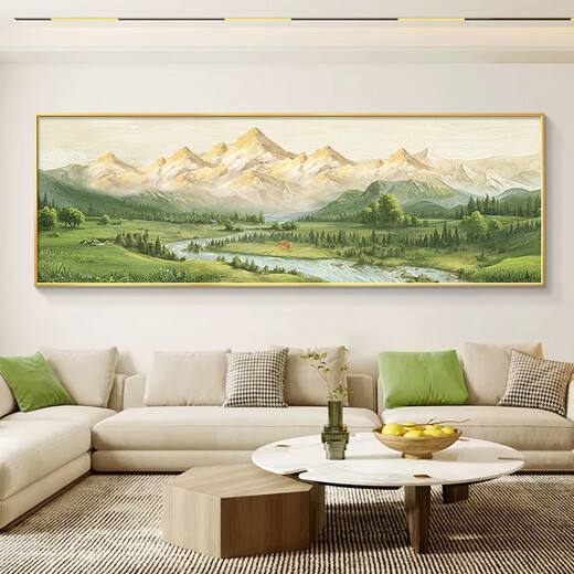 壁画装饰画客厅高级免打孔山水日照金山横幅山水风景油画沙发背景 E-背有靠山 12040cm*180cm 2适合1.5-沙发