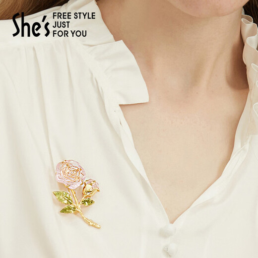 She s Akiko ice and snow secret romantic glazed flower brooch handmade high-end suit corsage accessories birthday gift for women ice crystal transparent powder A0