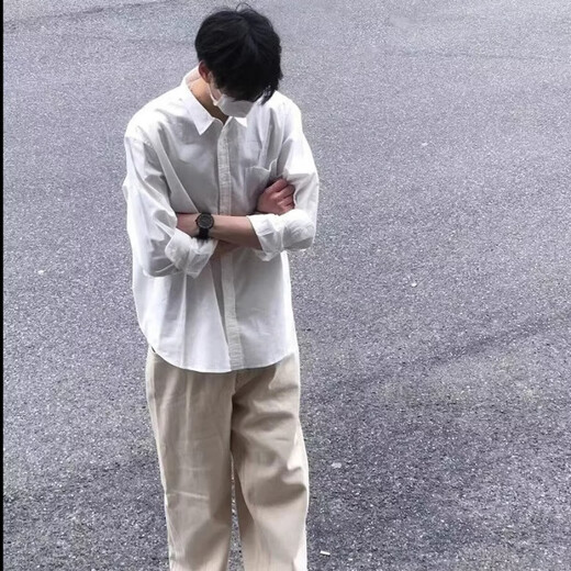 Мужская рубашка с длинными рукавами Digada на весну и осень, однотонная, свободная и универсальная, американская простая красивая повседневная рубашка-рубашка, низ топа ORH-C12, белый 2XL (размер слишком мал, рекомендуется увеличить его на один размер)