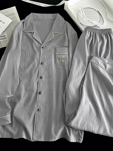 Molianya 2025 neuer Frühlings- und Herbst-Pyjamas für Männer, vier Jahreszeiten Universal Cloud Cotton Longleved Teenager Boys Home Clothing Set 12401 Buchstabe Pocket L.