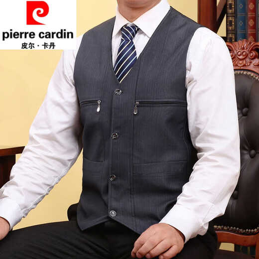 皮尔卡丹（pierre cardin）中老年马甲男士春秋薄款西装马甲爸爸男中年休闲背心口袋坎肩外套 黑色 3XL 120-140斤