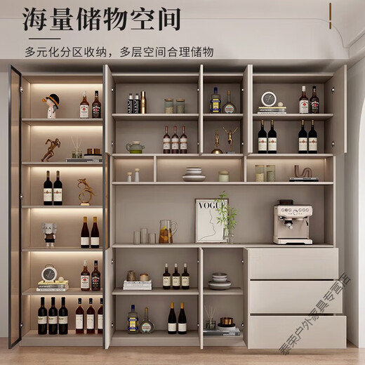何健弓可定制实木餐边柜一体靠墙柜子厨房柜收纳柜酒柜茶水柜 款12240*40*220送感应灯