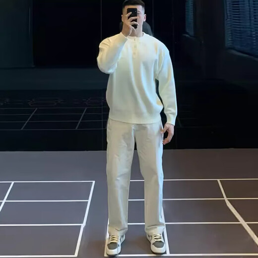 IRONTRAP heavy henley collar pullover sweater bottoming sweater long-sleeved sports casual T-shirt men's autumn and winter gray L